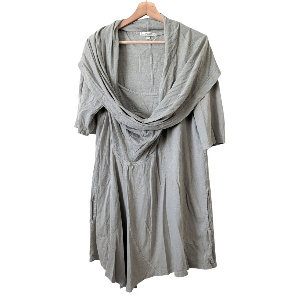 Prairie Underground Hemp Cotton Cowl Neck Tunic Dress Sage Grey Pockets Large